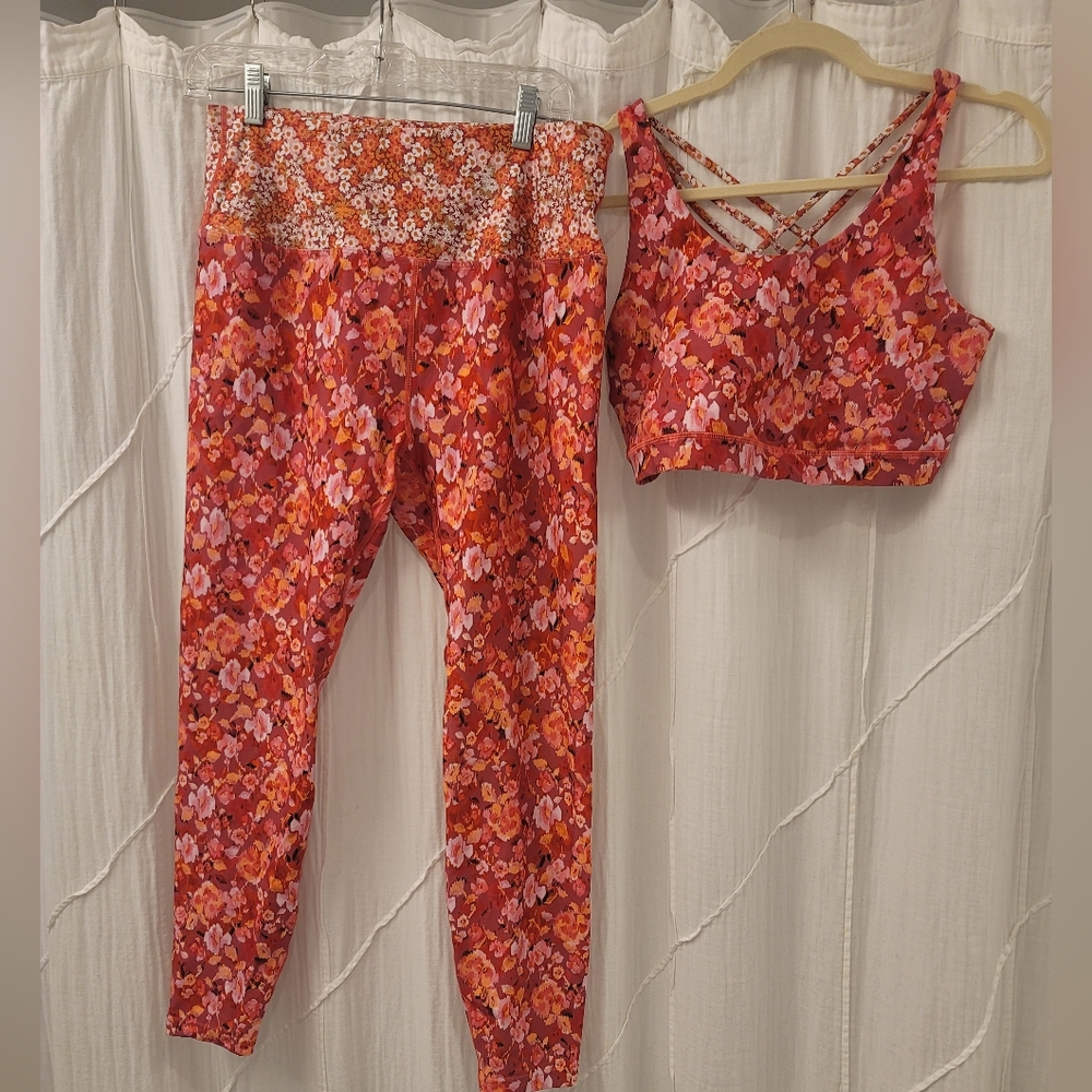 Anthropologie Floral Red and Pink Activewear Set